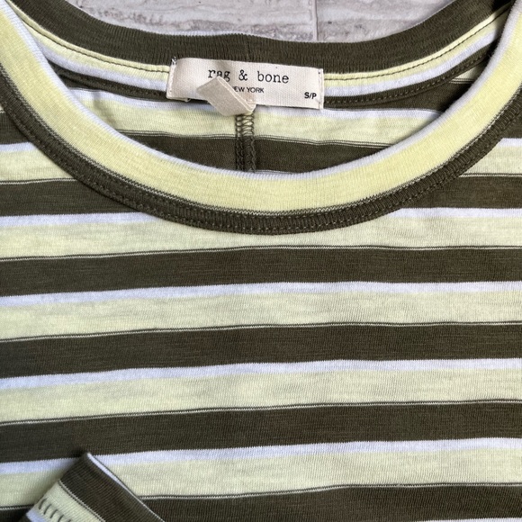 Rag and Bone baby tee new IT color of the season army green w yellow and white - Picture 2 of 3